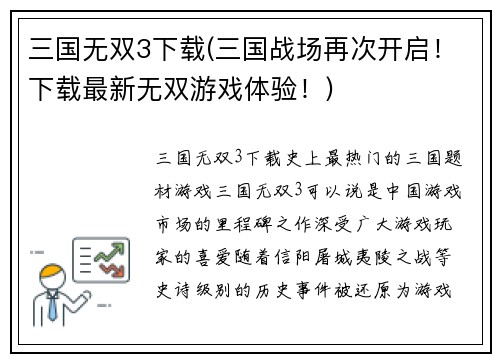 三国无双3下载(三国战场再次开启！下载最新无双游戏体验！)